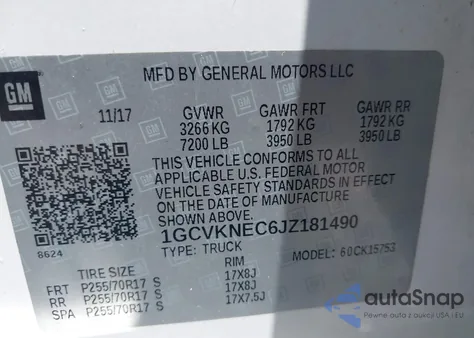 2018 Chevrolet Silverado K1500/K1500 Ls z USA, uszkodzony, nr VIN 1GCVKNEC6JZ181490